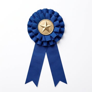 A blue ribbon award with a gold star at its center, symbolizing achievement and recognition, is presented against a clean backdrop.