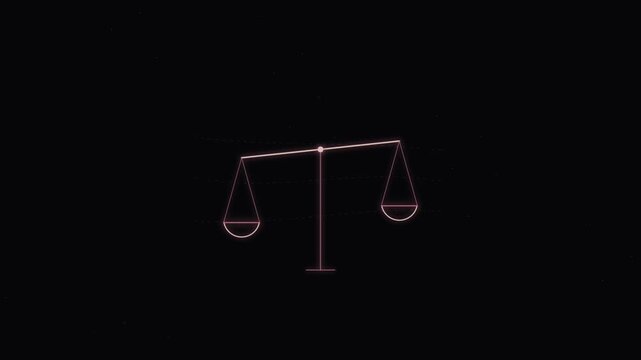 Animated Glowing Neon Scale of Justice Symbol on Black Background