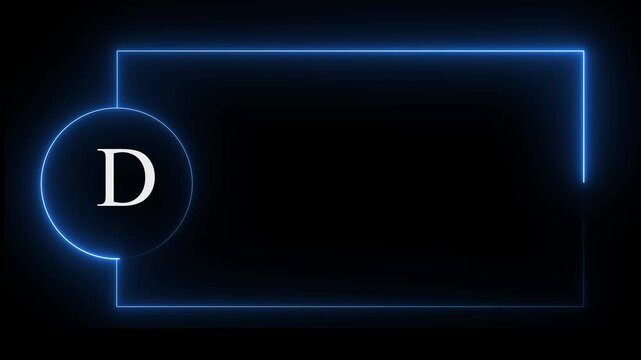 Colorful glowing neon D text icon animation. Square rectangle picture frame with one tone neon color motion graphic on isolated black a background. neon text D, icon, 4k video black background.4k