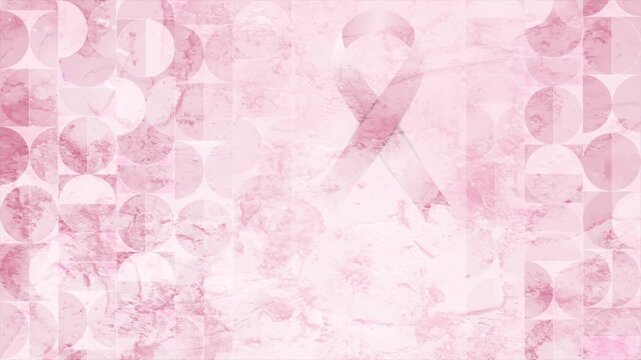 Breast cancer awareness month. Pink ribbon and geometric pattern abstract grunge background. Women healthcare motion design. Seamless loop. Video animation Ultra HD 4K 3840x2160