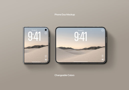 Phone Duo Mockup - Inner & Cover Screens (2 Objects)