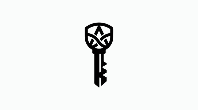Minimalist black and white vector illustration of a stylized key icon.