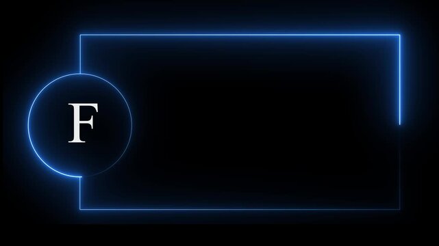 Colorful glowing neon F text icon animation. Square rectangle picture frame with one tone neon color motion graphic on isolated black a background. neon text F, icon, 4k video black background.4k