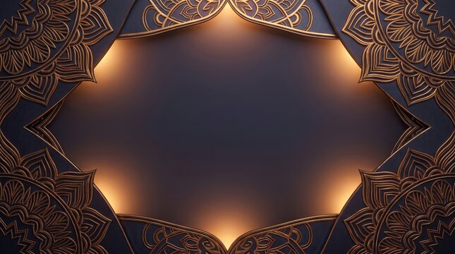 Intricate wooden frame with warm glowing light creating a dramatic border effect