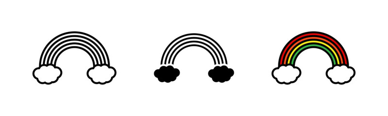 Obraz premium Cloud Rainbow Icon - Outline Stroke, Glyph Black Fill and Color Fill with Stroke Vector Isolated on White Background