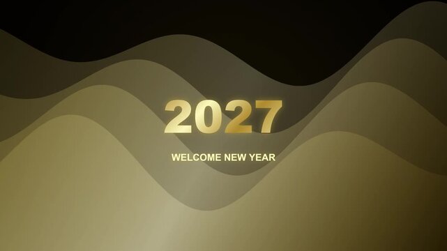 Elegant golden 2027 welcome new year abstract background with luxury wave layers