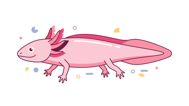 Cute pink axolotl character vector illustration on white background