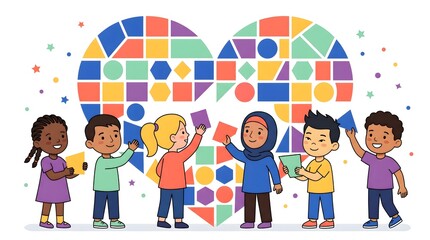 Fototapeta premium Diverse Children Creating Heart for World Children’s Day Illustration