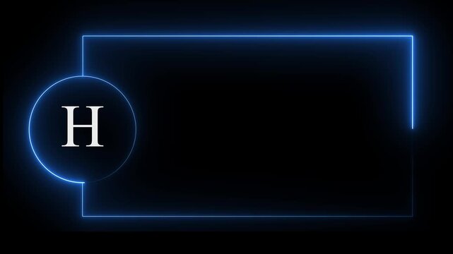 colorful glowing neon H text icon animation. Square rectangle picture frame with one tone neon color motion graphic on isolated black a background.neon text H, icon, 4k video black background.4k