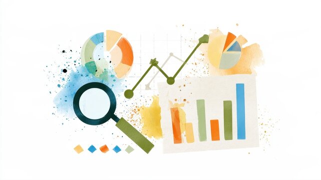 Business analytics flat design side view technology theme watercolor Triadic Color Scheme.