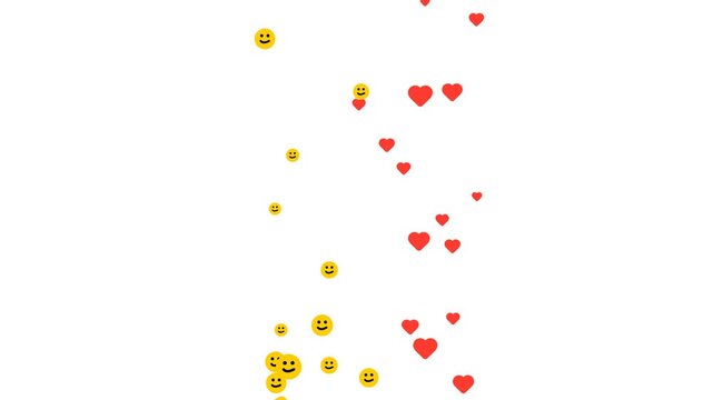 Smiley Faces and Heart Icons Floating Upward on White Background for Social Media Live Stream Reaction Overlay