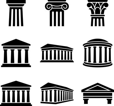 Ancient Greek and Roman architecture silhouette icon set