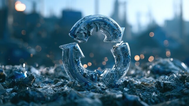 Circularity resource loop system turning waste into value and addressing supply chain complexity concept pros and cons selective focus zero waste theme surreal blend mode recycling center backdrop. 