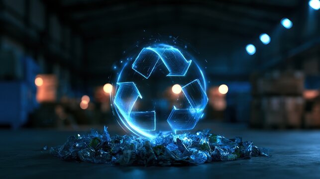 Circularity resource loop system turning waste into value and addressing supply chain complexity concept pros and cons selective focus zero waste theme surreal blend mode recycling center backdrop. 