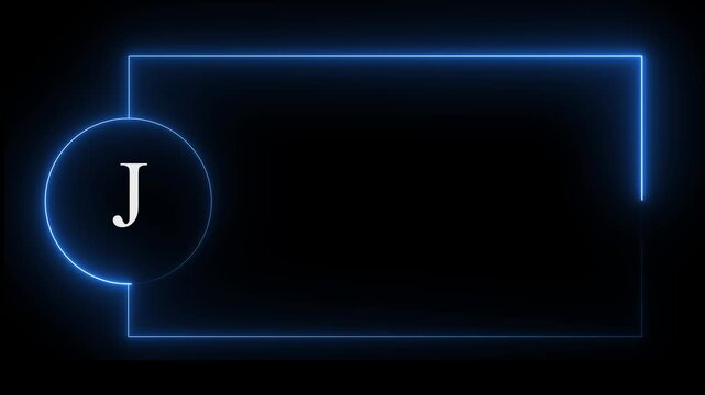 Colorful glowing neon J text icon animation. Square rectangle picture frame with one tone neon color motion graphic on isolated black a background. neon text J, icon, 4k video black background.4k