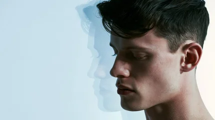 Conceptual Emotional Fashion Portrait of Elegant Man with Dual Expressions, Joyful and Melancholic Multiple Exposure, Luxury Advertising Photography  © MindPix