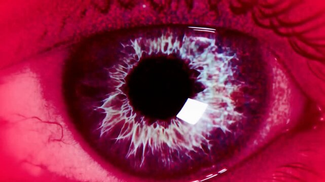 Macro Eye with Red Light and Digital Distortion Glitch Effect