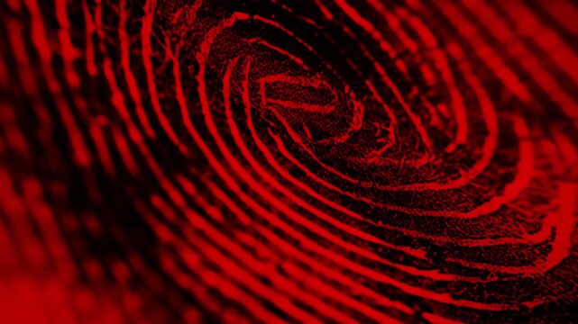Close-up of a fingerprint on a red grunge background.