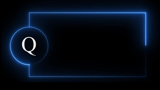 Colorful glowing neon Q text icon animation. Square rectangle picture frame with one tone neon color motion graphic on isolated black a background. neon text Q, icon, 4k video black background.4k