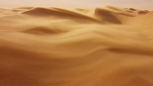 Sand Dunes in Desert With Wind Blowing Dust During Sandstorm