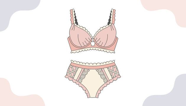 Beautiful feminine lingerie set consisting of a pink lace brassiere and matching high-waisted panties on a clean background.