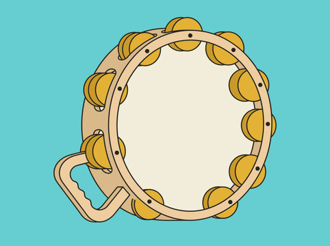 Stylized cartoon illustration of a percussion tambourine with yellow jingles.