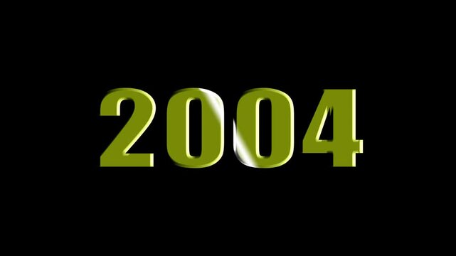 Year 2004 Scaling Text Animation with Bevel and Light Sweep Effect on Black Background.