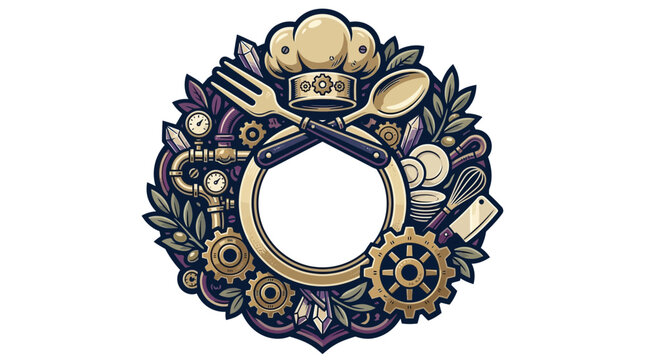 Steampunk Culinary Emblem Isolated Transparent Background