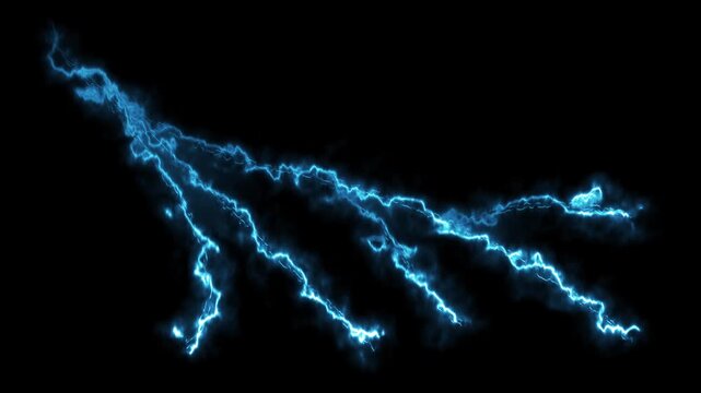 Dynamic lightning flash energy animation with electric thunder strikes, glowing blue sparks, hand-drawn storm explosion, bright plasma discharge, and comic boom effects for cartoon videos 4K VFX