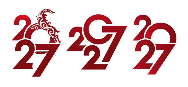 2027 set, happy New Year number logo design collection