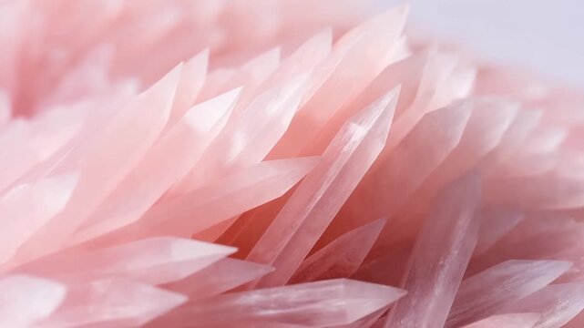 Pink quartz crystal shards layered in a soft pastel abstract mineral setting