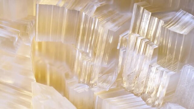 Close Up View of Translucent Golden Selenite Crystal Geode Mineral Formation