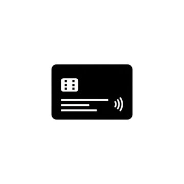 Black credit debit bank card icon with contactless payment for online shopping and financial transactions.