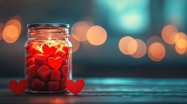 Red hearts in jar