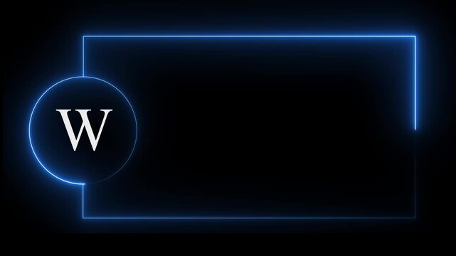 colorful glowing neon W text icon animation. Square rectangle picture frame with one tone neon color motion graphic on isolated black a background. neon text W, icon, 4k video black background.4k