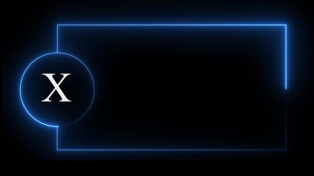 colorful glowing neon X text icon animation. Square rectangle picture frame with one tone neon color motion graphic on isolated black a background. neon text X, icon, 4k video black background.4k