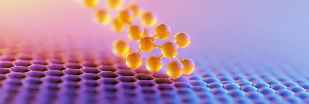 Pastel molecular form on gradient hexagonal surface for science wallpaper and futuristic technology background design