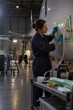 Technician working on a vacuum bag repair patch