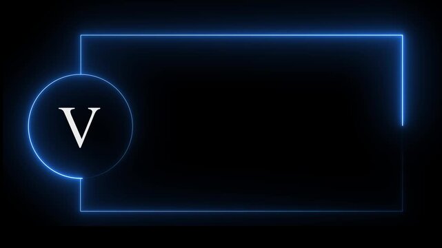 colorful glowing neon v text icon animation. Square rectangle picture frame with one tone neon color motion graphic on isolated black a background. neon text V, icon, 4k video black background.4k