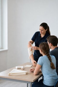 Instructor demonstrating an arm sling during first aid training