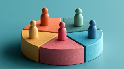 Obraz premium Market segmentation colorful customer groups demographic analysis audience targeting consumer behavior business strategy data visualization flat design front view marketing analytics theme 3D render.