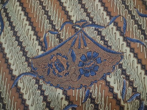 Traditional Indonesian Batik Pattern with Intricate Floral and Geometric Motifs