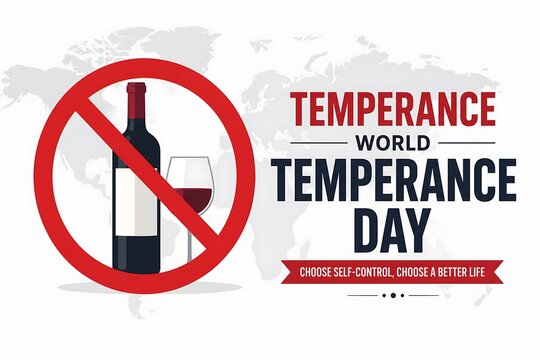 World temperance day poster design with red prohibited sign and wine bottle illustration
