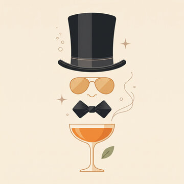 Stylish cocktail character with top hat and sunglasses  