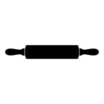Black silhouette of a classic wooden rolling pin for baking and pastry dough preparation, kitchen utensil isolated on white background