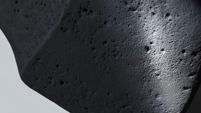 Macro View of Dark Textured Stone Surface with Rough Details on Gray Background