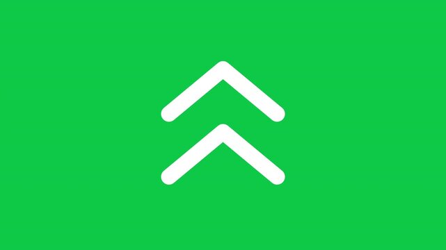 Double Up Arrow Chevron Fast Forward Direction Movement Icon Animation on Green Screen
