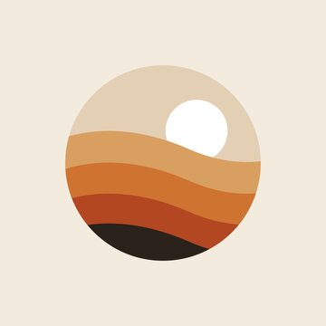 Minimalist abstract desert landscape vector logo design template in boho style