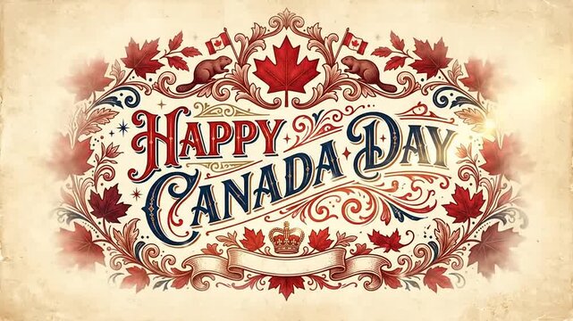 Festive National Holiday Greeting Card With Ornamental Maple Leaf Motif