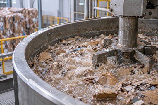 Waste paper mixing with water in an industrial pulper